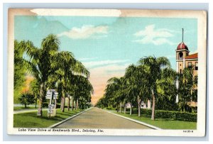 Vintage Lake View Drive At Kenilworth Blvd Sebring Fla. Postcard P173E