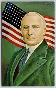 Morris Katz~Portrait Of Warren Harding 29th US President~Flag~Vintage Postcard