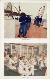 Sailors on Ship Marine Drill Mess Time Multiview US Naval Unused Postcard G81