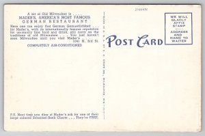 Milwaukee WI Mader's German Restaurant Wisconsin Postcard E28
