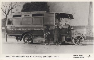 Folkestone Kent WW1 Bus & Driver At Station Transport Postcard