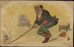 Tobacco - Leo Hingre French Man Smoking Breaking Long Pipe c1910 Postcard #3