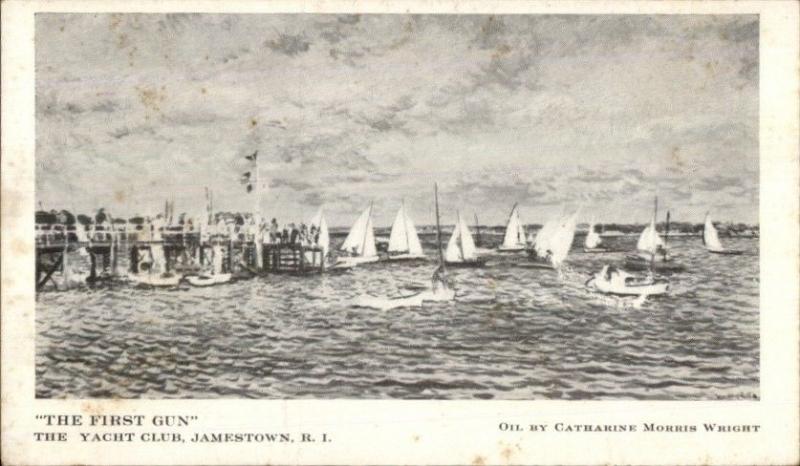 Jamestown RI Yacht Club The First Gun Old Postcard