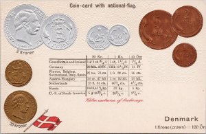 Denmark Coin Card National Flag Krone Papeterie Fortuna Postcard H50 *as is