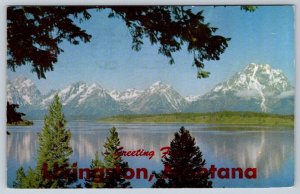 Jackson Lake Teton Mountain Range WY, 1957 Livingston Montana Greetings Postcard