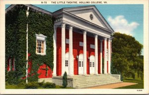 Vtg 1950 Hollins College The Little Theatre Virginia VA Linen Postcard