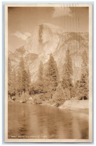 1928 Half Dome Mountain Merced River Camp Curry Yosemite CA RPPC Photo Postcard 