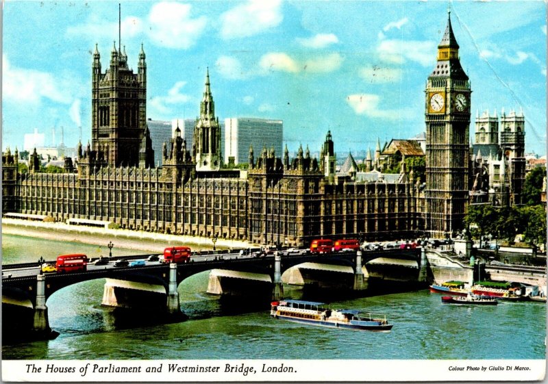 CONTINENTAL SIZE POSTCARD HOUSE OF PARLIAMENT & WESTMINSTER BRIDGE LONDON U.K.