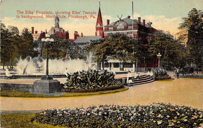 Pittsburgh Pennsylvania c1910 Postcard Elks Fountain and Elks Temple Grounds