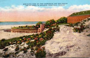 Florida Pensacola Birds Eye View Of Fort Barrancas and San Carlos 1950