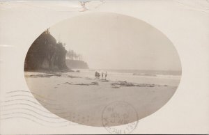 People and Ocean Scene Marshfield Oregon OR Cancel RPPC Postcard H51 *as is