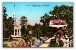 Walk to Village Chapel Pinehurst NC UNP Hand Colored Albertype Postcard W17