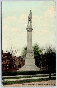 Elizabeth New Jersey~Civil War Soldiers & Sailors Monument~Houses~1914 Postcard