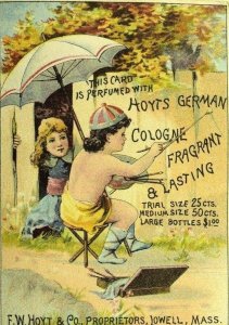 1887 Hoyts German Cologne & Rubifoam Children Painting Fence Parasol P92