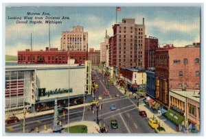 c1940s Monroe Avenue Looking West From Division Avenue Grand Rapids MI Postcard