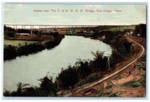 c1910's Scene Near The C & G W R R Railroad Bridge Fort Dodge Iowa IA Postcard