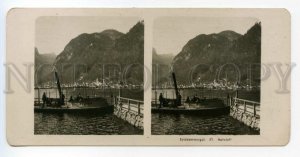 488438 AUSTRIA Salzkammergut HALLSTATT Lake Small Ship VALERIE STEREO PHOTO 1909