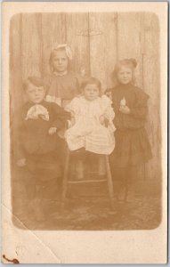 Children Portrait Baby Girl In White Dress Sitting On Chair RPPC Photo Postcard