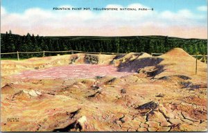 Vtg 1930s Fountain Paint Pot Yellowstone National Park Wyoming WY Postcard
