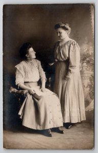 RPPC Two Lovely Edwardian Women Intimate Smiles Studio Photo Postcard E29