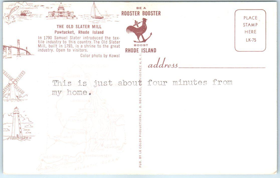 Postcard The Old Slater Mill Pawtucket, Rhode Island United
