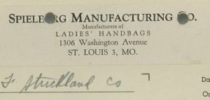 1945 Spielberg Manufacturing Co. St. Louis Mo. Ladies' Handbags  Invoice 328