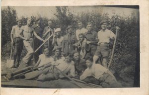 Romanian border guards with shovels instant real photo postcard