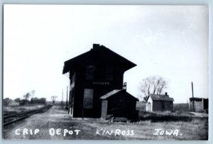 1920 Kinross Iowa CRIP Railway Railroad Train Depot Station RPPC Photo Postcard