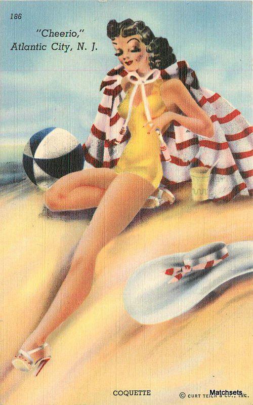 1940's ATLANTIC CITY NEW JERSEY Sexy Pin Up Bathing Lady Teich postcard 13027