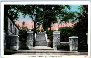 PLYMOUTH, Massachusetts  MA    Entrance to BURIAL HILL Cemetery  c1920s Postcard