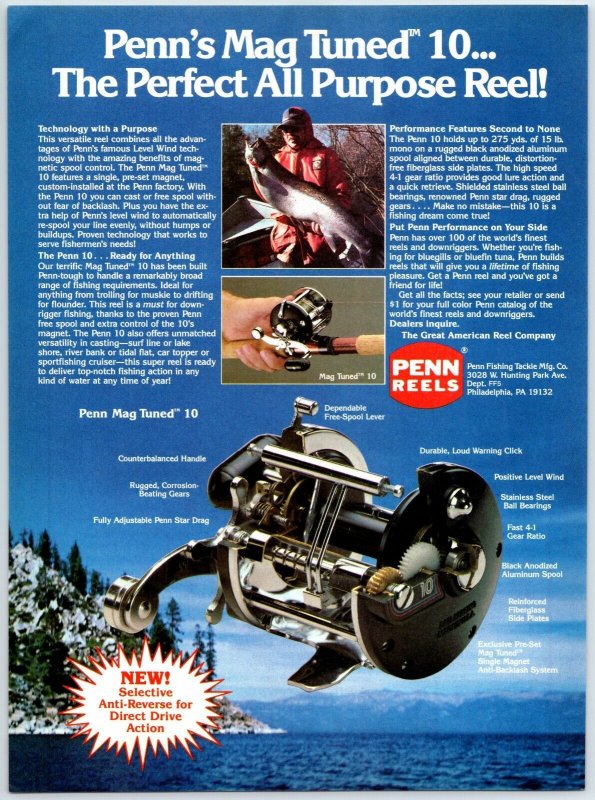 1980's Penn Mag Tuned 10 Fishing Reel Old Fishing Reel Print Ad