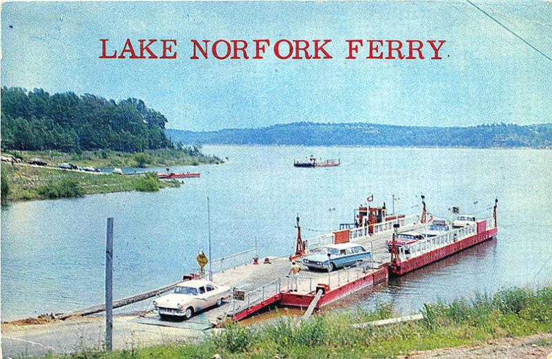 Lake Norfolk AR Ferry Boat Note Old Cars Postcard