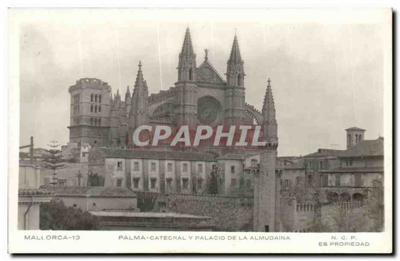 Old Postcard Palma Mallorca Catecral there Palacio de la Almudaina