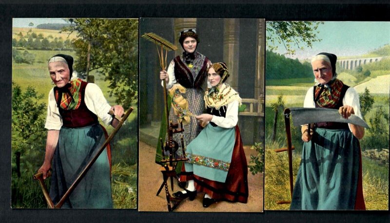 FR11b Germany (3) cards 1900s  Folklore Woman pair  Odenwalder Volkstrachten