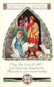 Christmas Greeting May The Love Of The Worshiping Shepherds Vintage Postcard