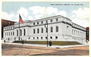 ST LOUIS, MO Missouri   NEW CENTRAL LIBRARY  Men Walking~Flag   c1920's Postcard