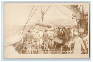 U.S.S. Pittsburgh Torpedo Practice Hoisting Torpedo Aboard RPPC Photo Postcard 