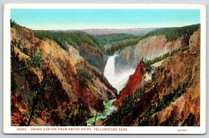 Grand Canyon From Artist Point Yellowstone Park Waterfalls Cliffs Postcard
