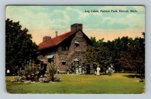 Detroit MI, Log Cabin, Palmer Park, Vintage Michigan c1912 Postcard 