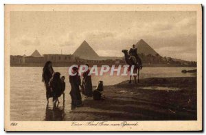 Postcard Ancient Egypt Egypt Cairo Flood time near Pyramids