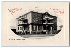 c1910 Merry Christmas New Year Y.W.C.A Calgary Canada Embossed Postcard