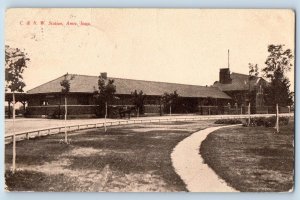 Ames Iowa Postcard C&NW Station Exterior Building c1908 Vintage Antique Posted