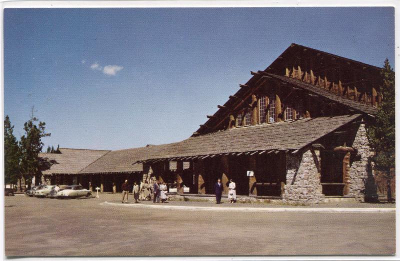 Old Faithful Lodge Yellowstone National Park Wyoming 1950s postcard