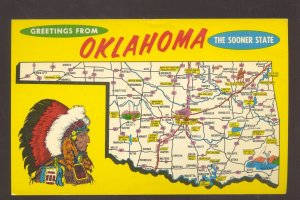 GREETINGS FROM OKLAHOMA THE SOONER STATE MAP POSTCARD