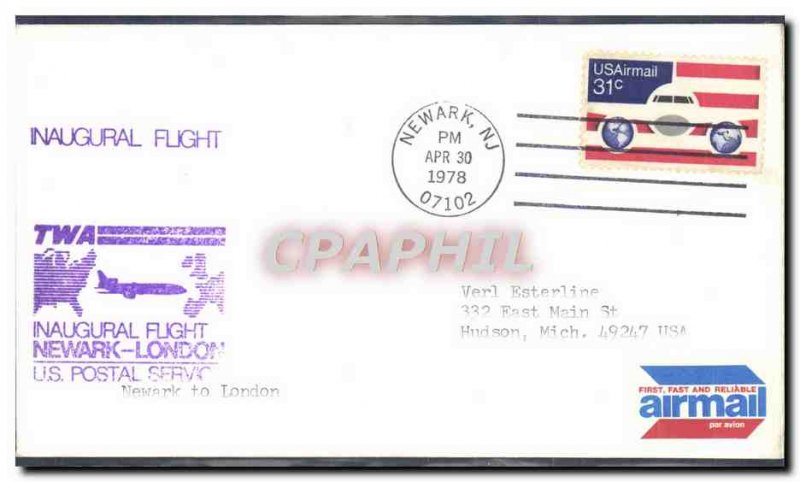 Letter USA 1 Newark flight London April 30, 1978