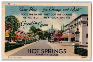 1937 Greetings From Hot Springs Hotels Scene Arkansas AR Posted Vintage Postcard