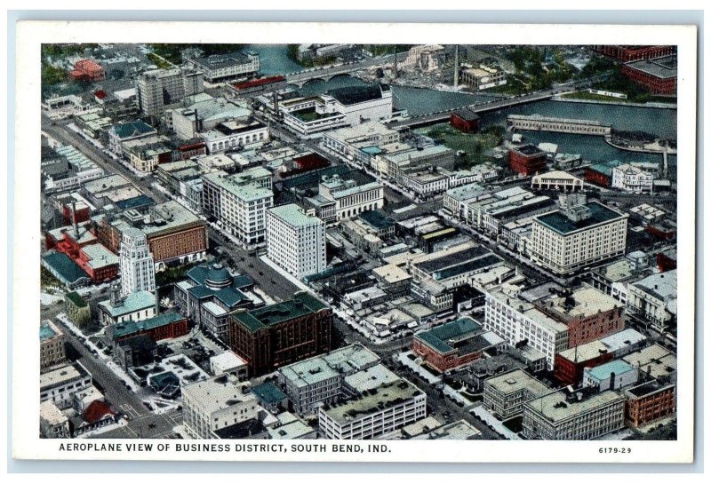 c1940's Aeroplane View Of Business District In South Bend Indiana IN Postcard