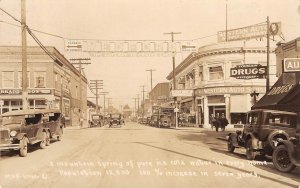 RPPC Street Scene MEDFORD, OREGON Drug Store Western Auto 1920s Patterson Photo