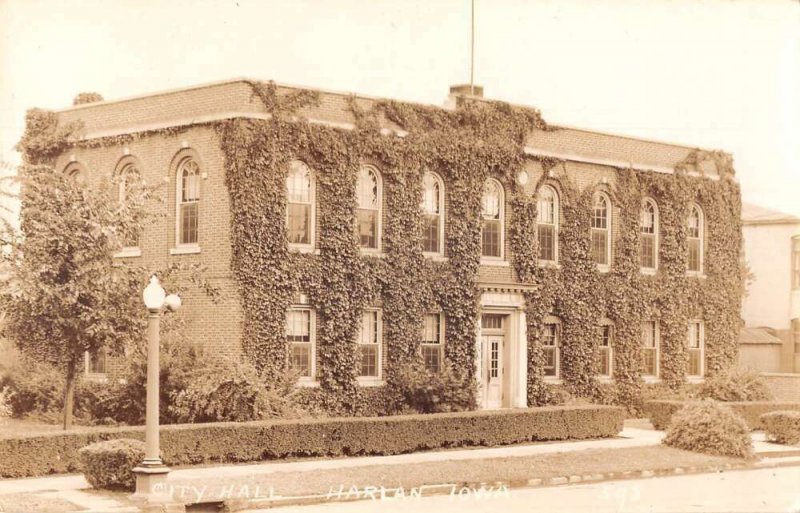 Harlan Iowa City Hall Real Photo Vintage Postcard AA55663