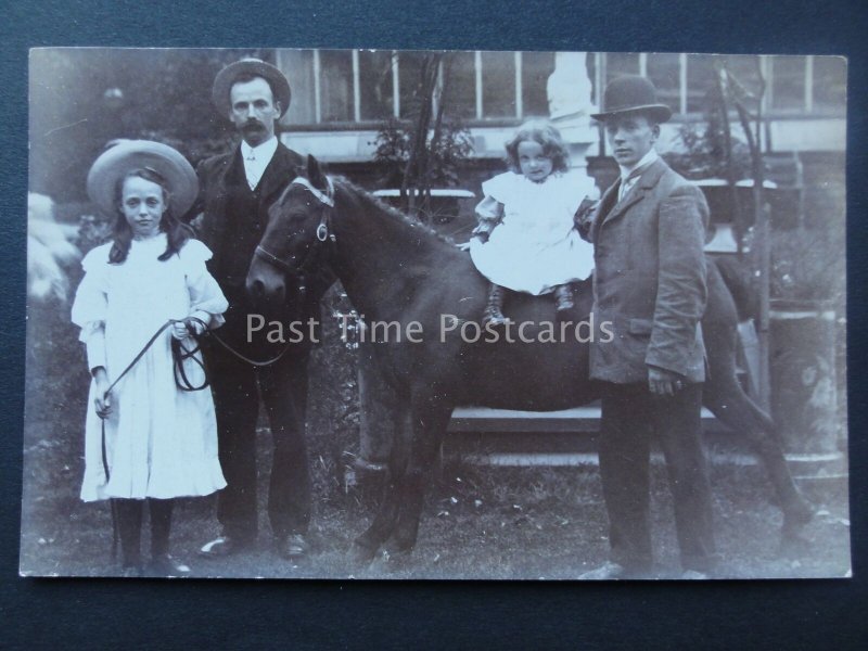 TWO LITTLE GIRLS WITH HORSE / PONY early 1900's RP Postcard